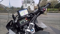 View of R1250GS Adventure Motorcycle dashboard, Satellite Navigation and right handlebar